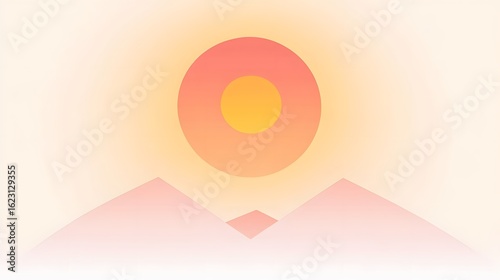 Sunrise Over Pastel Mountains Minimalist Landscape Illustration