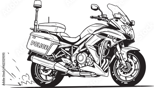 Black and white police motorcycle illustration, vector design