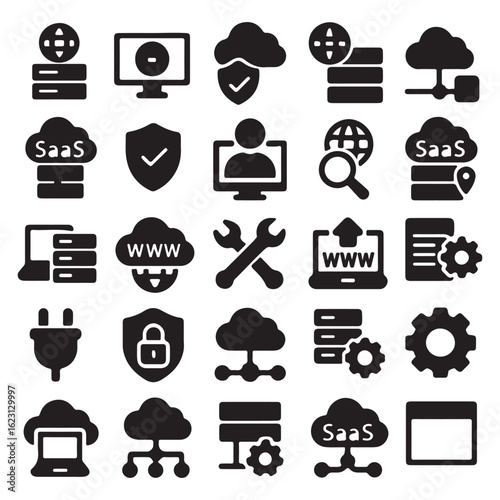 Cloud Hosting Symbol with Network Nodes Silhouette