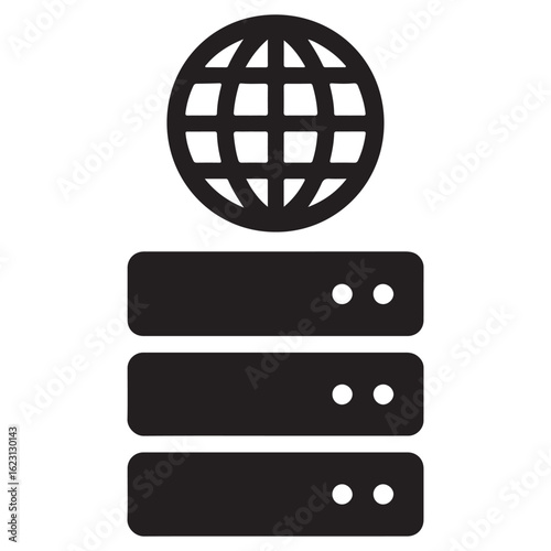 Server Rack Silhouette with Connected Globe Icon