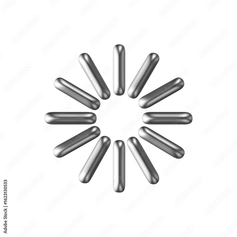 12-cylinder metallic spinner icon on transparent — circular loading symbol with sleek steel texture, dynamic UI element for modern tech interfaces 12-cylinder metallic spinner icon on transparent — circular loading symbol with sleek steel texture, dynamic UI element for modern tech interfaces