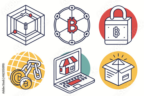 Collection of bitcoin and cryptocurrency icons, isolated on white background