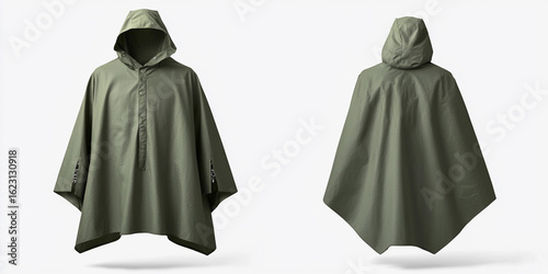 High-quality green waterproof poncho for outdoor use Generative AI