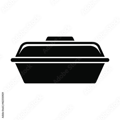 Simple black silhouette of a covered food container or casserole dish