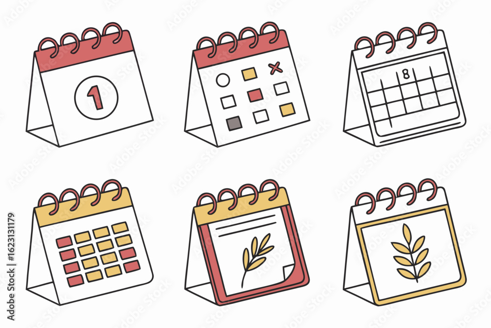 Fototapeta premium Set of six colorful desk calendars with different designs