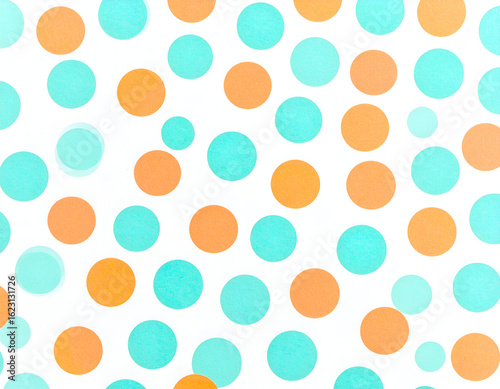 Aqua and Orange Circles Pattern on White Background