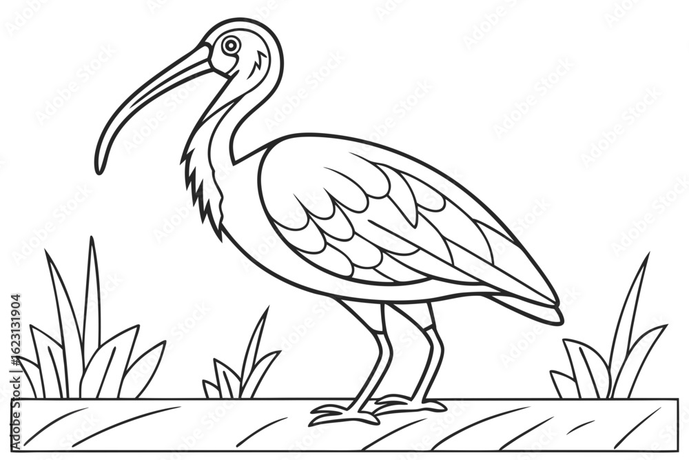 Fototapeta premium coloring page line art the ibis black vector
