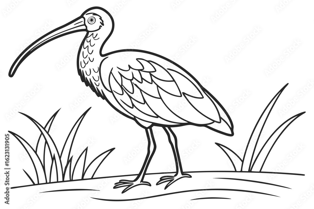 Fototapeta premium coloring page line art the ibis black vector