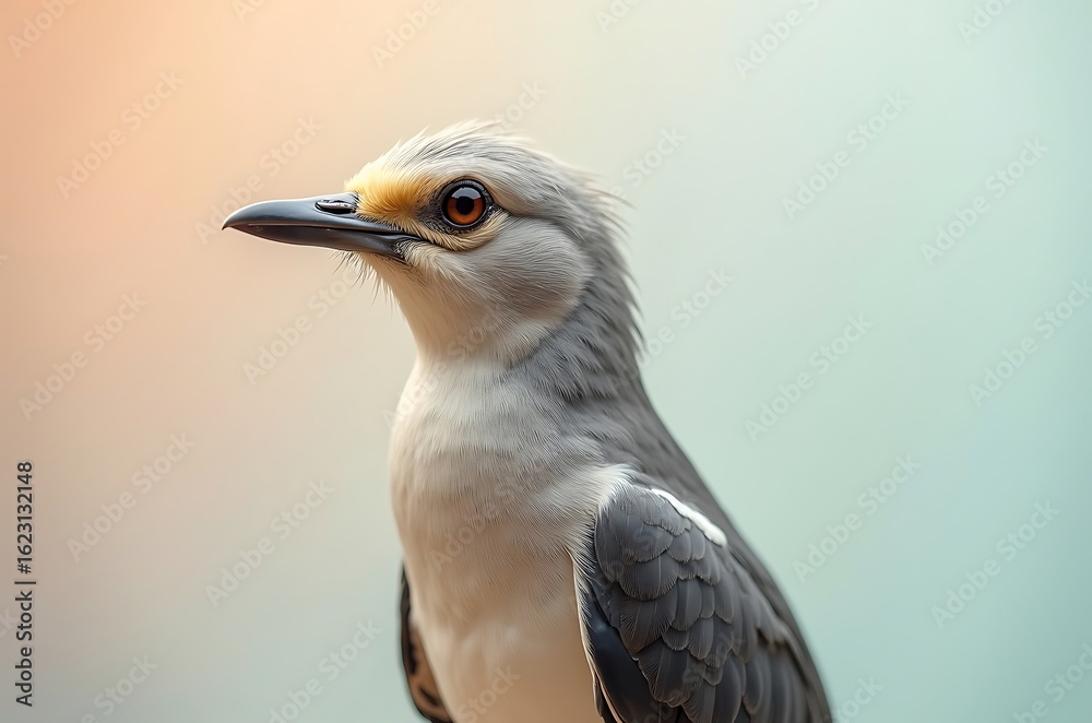 Fototapeta premium Bright Yellow Beak Bird Head Close Up, Soft Feathers, Nature Background ai generated