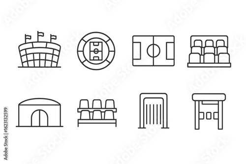 Sports and stadium line icon set. football, arena elements in outline style