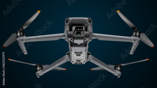Drone vector illustration with 4K high definition camera and video recording for aerial filming and photography
