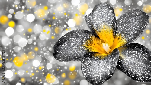 Sparkling Black and Gold Glitter Flower Blossom