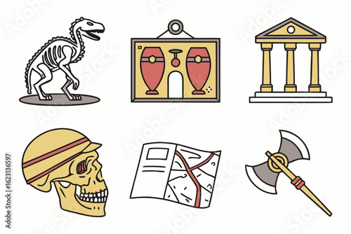 Collection of archaeological and historical artifacts and symbols