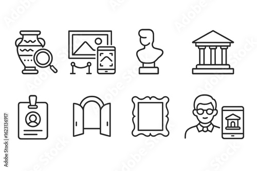 Museum and art line icon set. gallery, exhibition, history icons outline collection