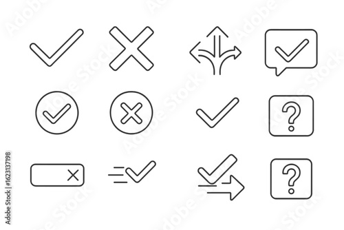 Free Download Navigation, direction outline icon set. arrows, checkmarks, questions line collection - GFXLoad