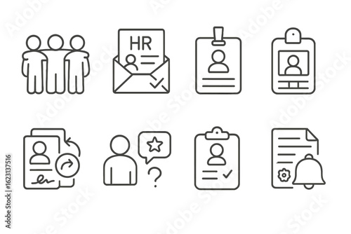 Human resources line icon set. employee management, hiring line art icons collection