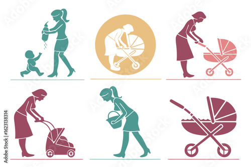 Mother and baby icons, representing family care and parenthood