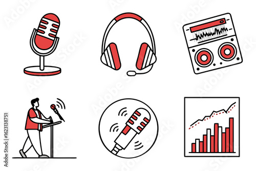 Set of icons for podcasting and audio broadcasting