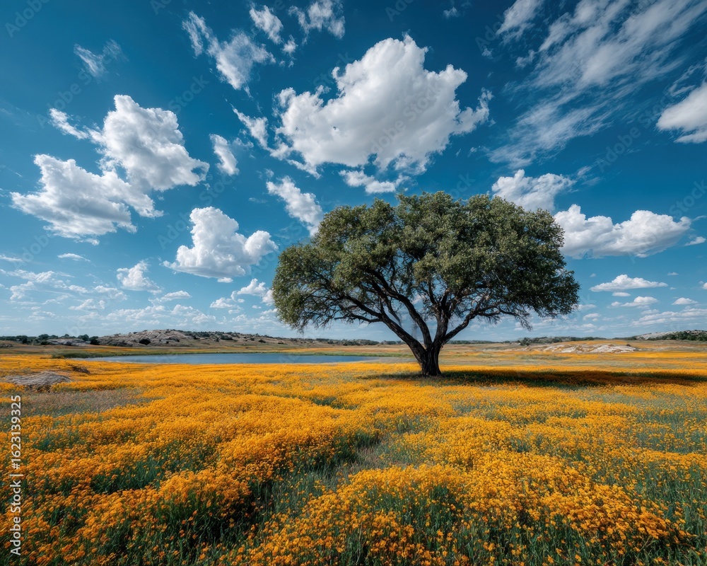 Fototapeta premium A lone tree in a field of flowers