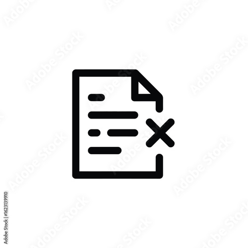 Simple line art icon of a document with a red cross symbol indicating rejection or cancellation