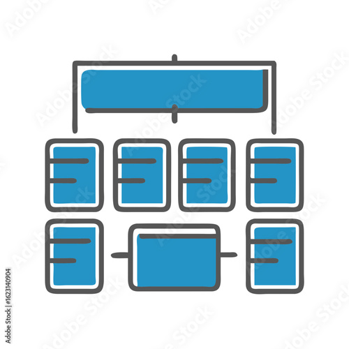 Kanban board icon with task lists arranged in a modern style, blue color, productivity tool