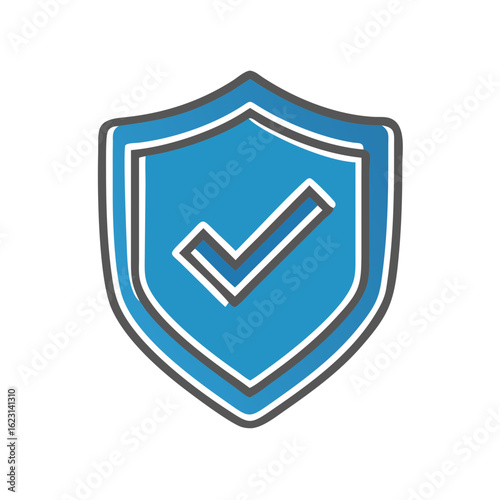 Shield with checkmark icon in blue color, representing security and validation in a modern design