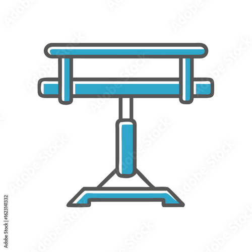 Standing desk icon in blue color, representing ergonomic workspace solutions in a modern design