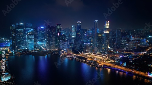 City Skyline Illuminated From Above at Night.