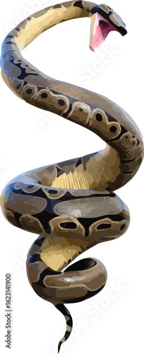 Coiled Cartoon Python Snake with Open Mouth – Vector Reptile Illustration