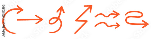 Illustration of various orange arrow designs pointing in different directions