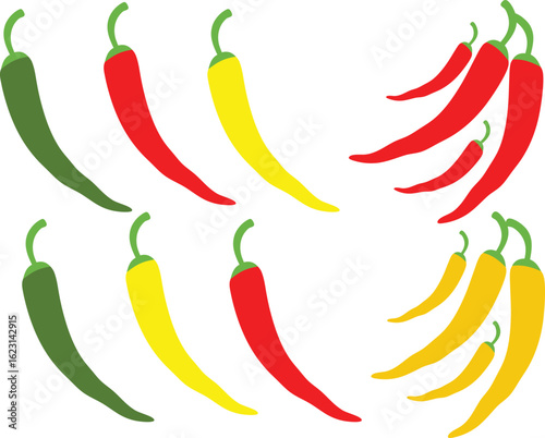 Hot chili Pepper vector set. Isolated chili pepper illustration white background. Pepper logo 