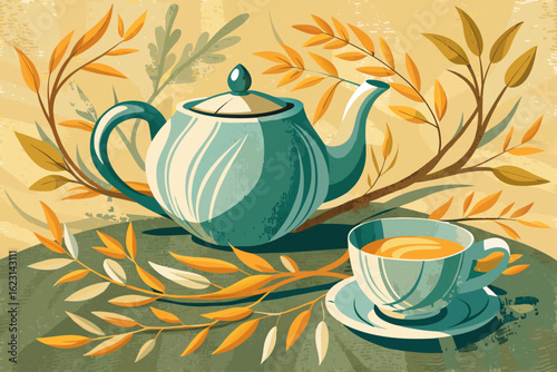 vector of Beautiful linen tea design, plain background contrast with linen color and light shadow shining on linen.