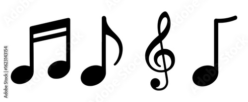 Illustration of musical notes and a treble clef on a clean white canvas art piece
