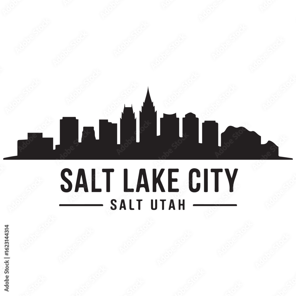 Naklejka premium Salt Lake City skyline horizontal banner. Salt Lake City, Utah. Vector template for your design. Vector black silhouette. with white background