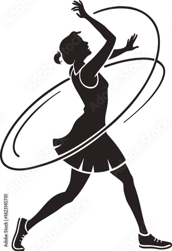 Silhouette of a gymnast performing.  black vector clip art icon, isolated 