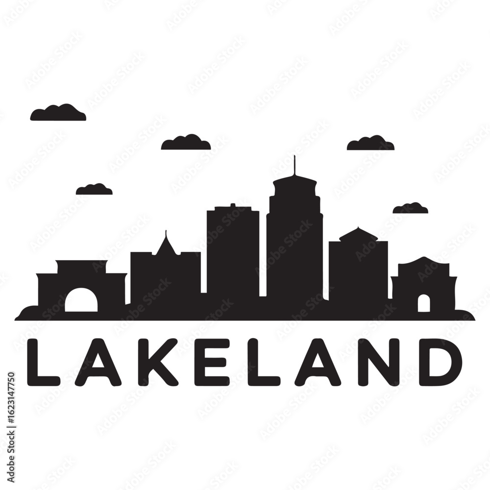 Obraz premium Lakeland skyline silhouette. Black Lakeland FL city design. Vector black silhouette. with white background