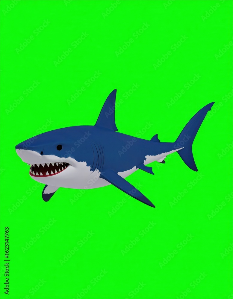 Naklejka premium Cartoon shark on green screen