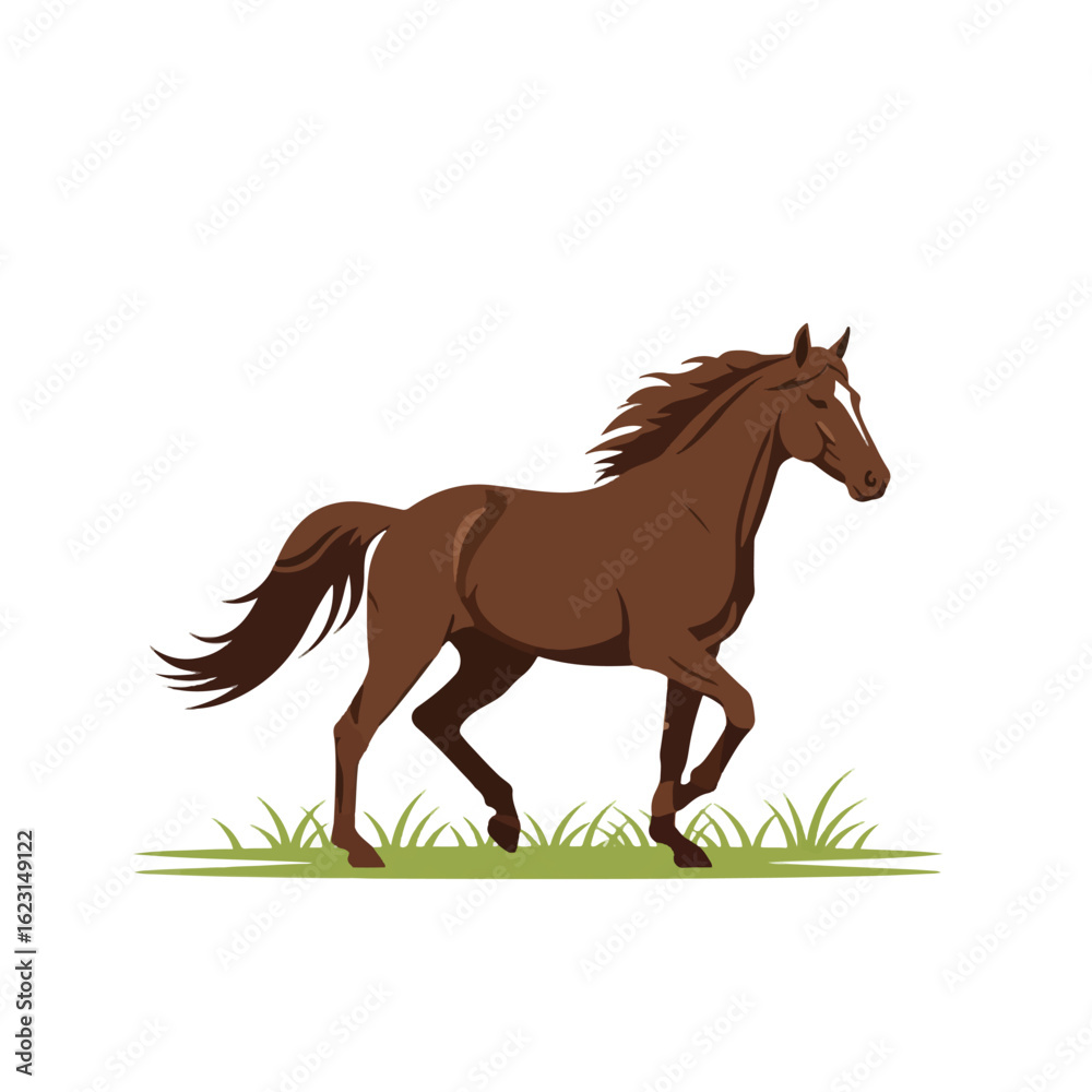 Obraz premium A brown horse gracefully canters across a patch of green grass.