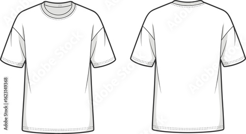 PrintBlank white t-shirt front and back view design template, fashion apparel mockup, clothing illustration, vector garment, editable PSD, graphic asset