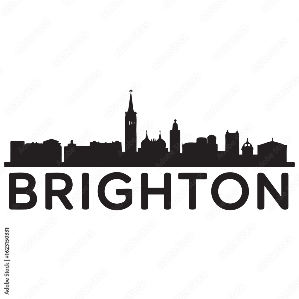 Obraz premium Brighton, UK skyline silhouette. Black Brighton city. Vector black silhouette. with white background