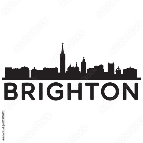 Brighton, UK skyline silhouette. Black Brighton city. Vector black silhouette. with white background