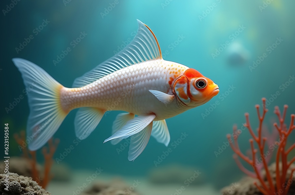 Naklejka premium Graceful Orange and White Fish in Aqua Background ai generated