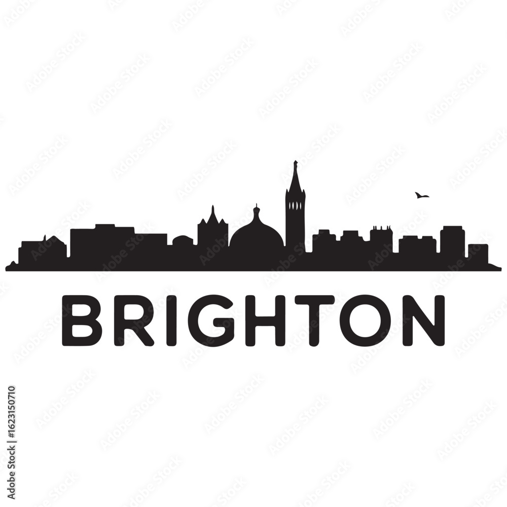 Obraz premium Brighton, UK skyline silhouette. Black Brighton city. Vector black silhouette. with white background