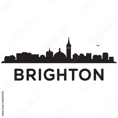 Brighton, UK skyline silhouette. Black Brighton city. Vector black silhouette. with white background