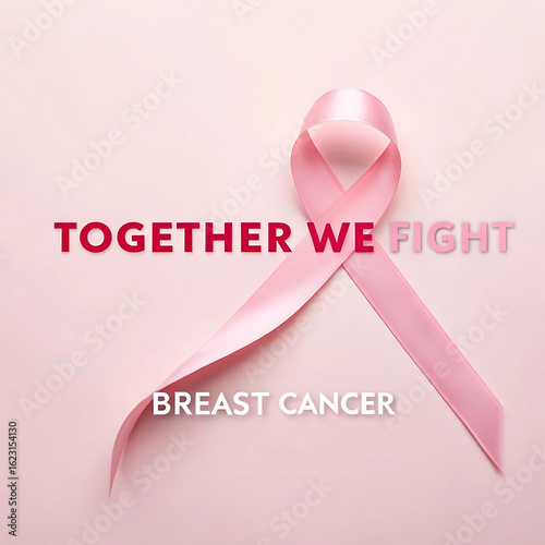 Together we fight breast cancer awareness pink ribbon and text
