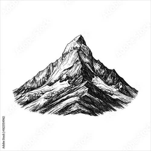 Monochrome Mountain Peak Sketch