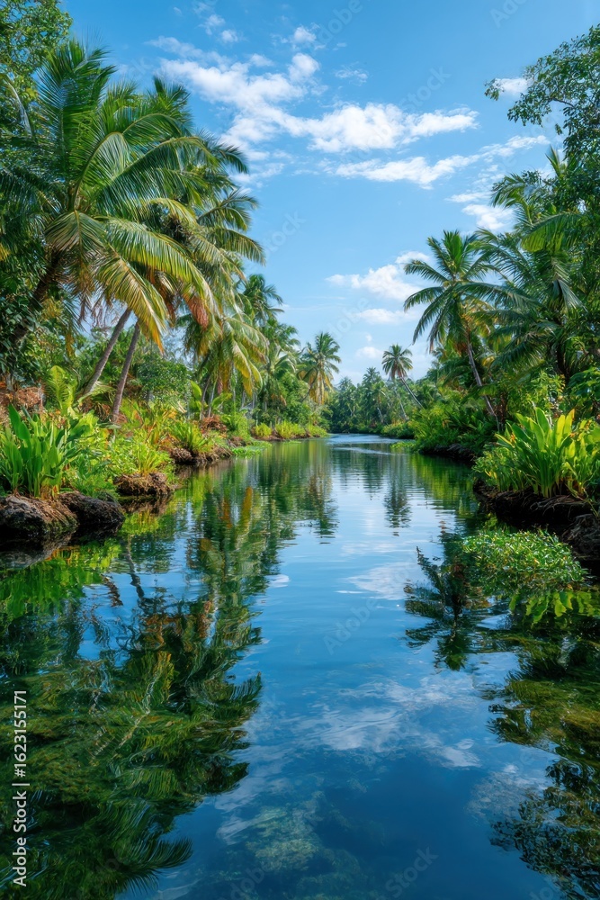 Tropical lagoon reflecting a vibrant sky Tropical lagoon reflecting a vibrant sky
