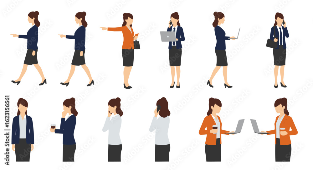 Businesswoman Character Set in Various Office Poses and Actions – Vector Illustration Businesswoman Character Set in Various Office Poses and Actions – Vector Illustration