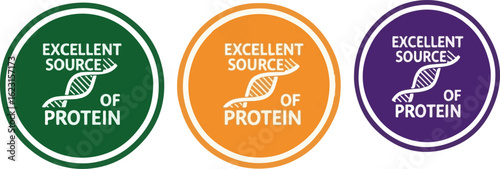 "Excellent Source of Protein" vector labels in green, orange and purple
