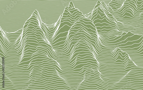 Canvas Print Joy Division-Style Abstract Terrain with White Lines on Green
